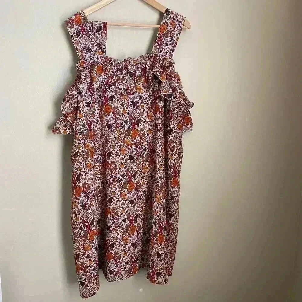 Madewell x Karen Walker Silk Rosalie Ruffle Dress Floral Plus Size 22 3X NWT
